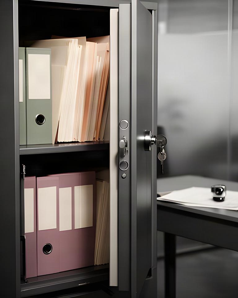Confidential customer enquiry records stored in a locked cabinet within a secure office
